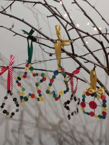 Star, Tree & Present Shaped Wire Decorations with Buttons & Beads