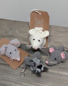 Crocheted cat and mice Heads and Keyrings
